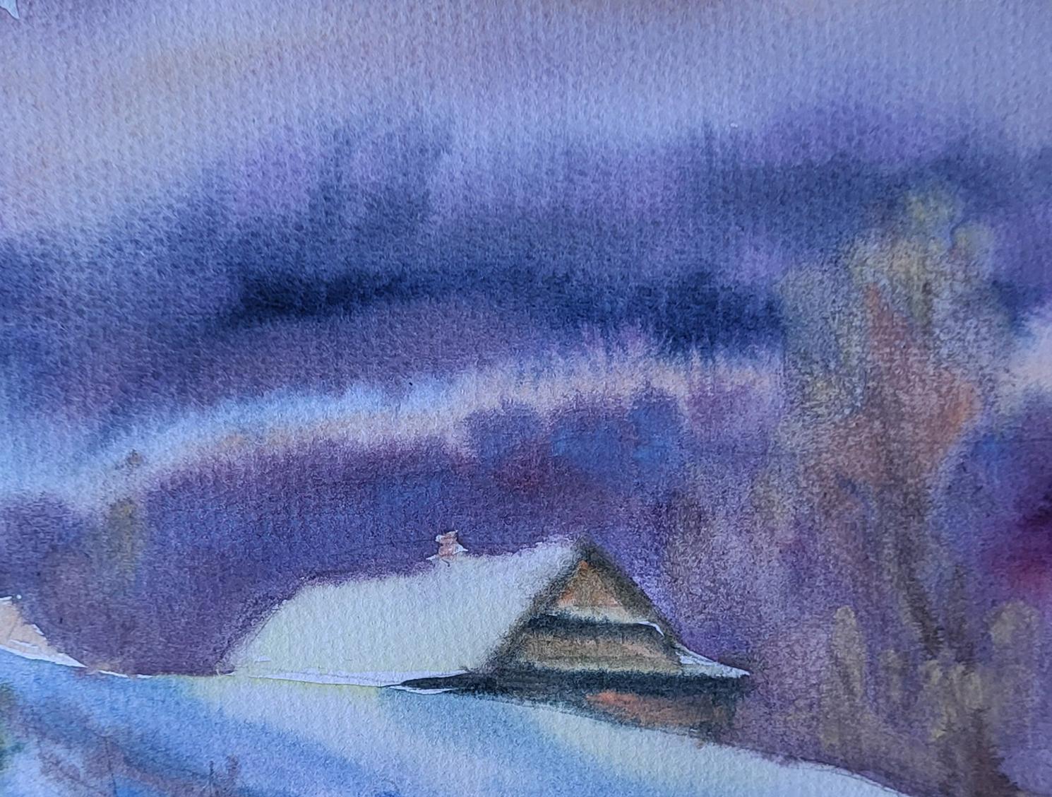 Watercolor painting Silence of a Snowy Day by Boris Serdyuk