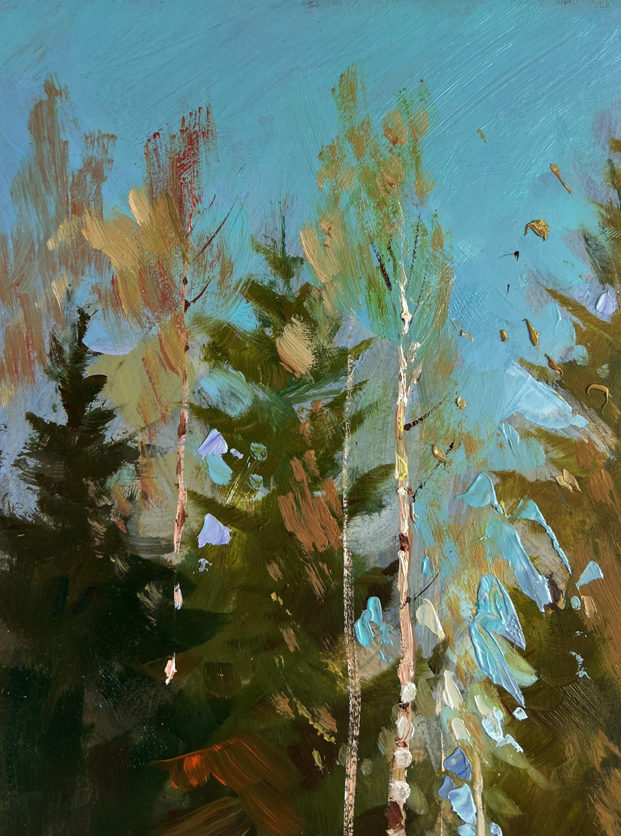 Impressionistic oil painting Sunny winter forest by Yuriy Suprunchuk