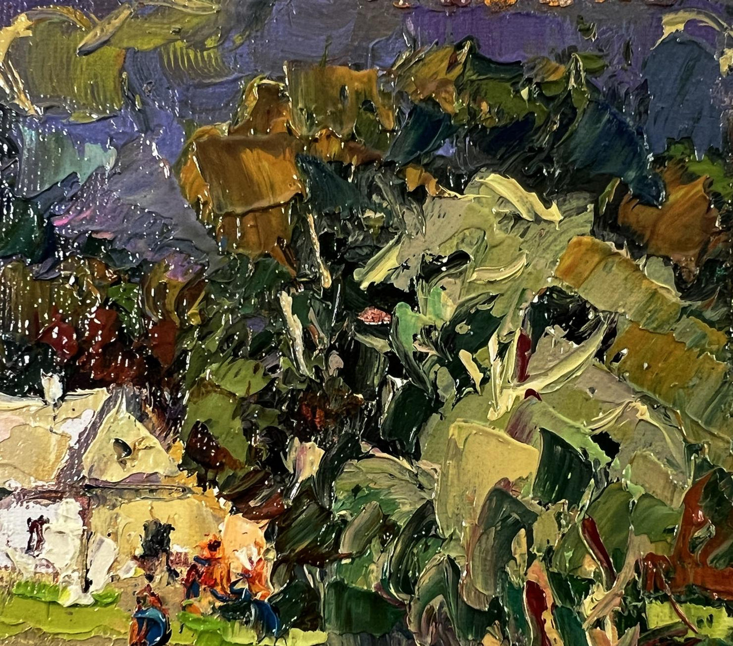 Vibrant impressionist oil painting Village before the rain by Oksana Ivanyuk