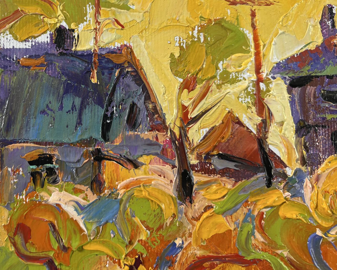 Vibrant Oleksiy Ivanyuk oil painting of autumn yellow sunset landscape