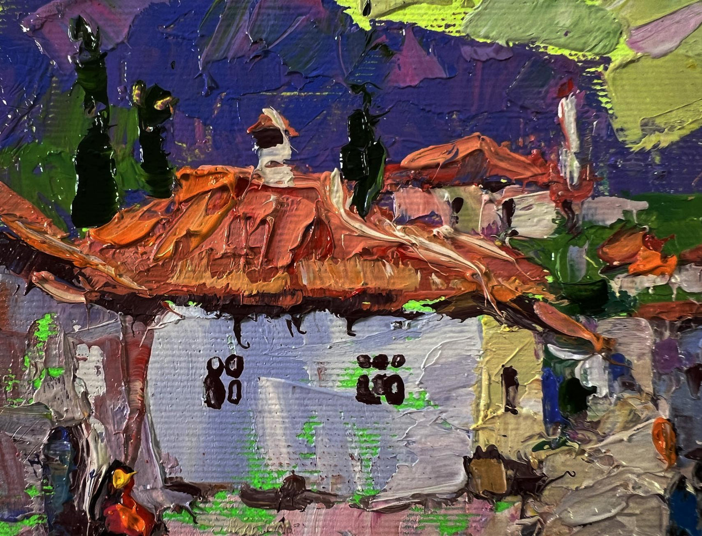 Vibrant impressionist oil painting of old residential town by Oleksiy Ivanyuk