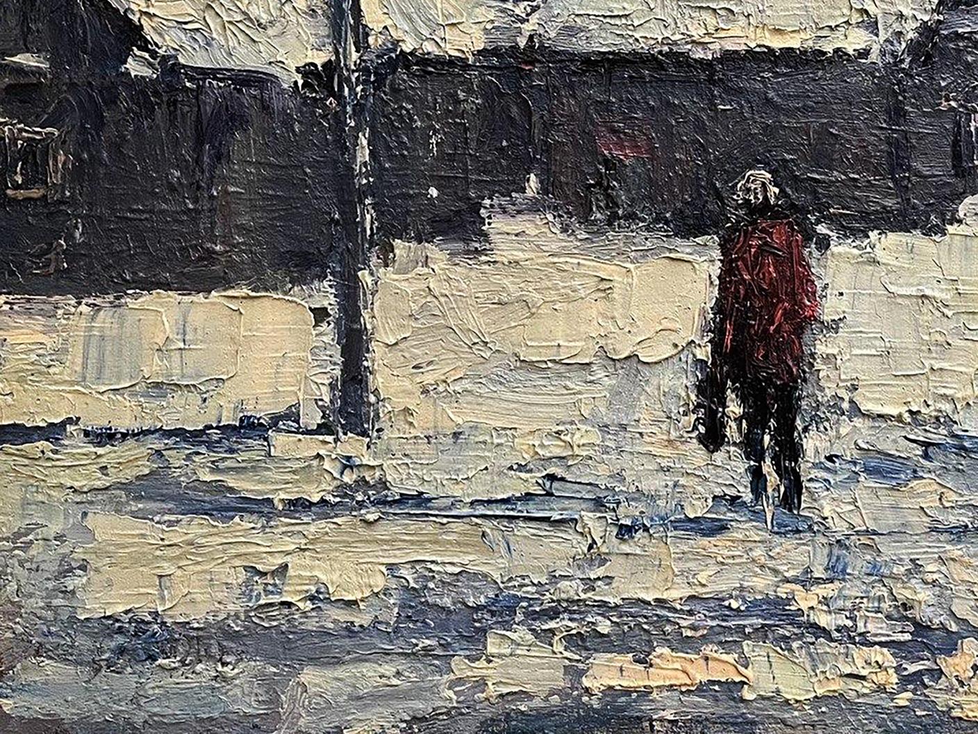 Oil painting Returning Home by Volodymyr Pashchenko, snowy street scene