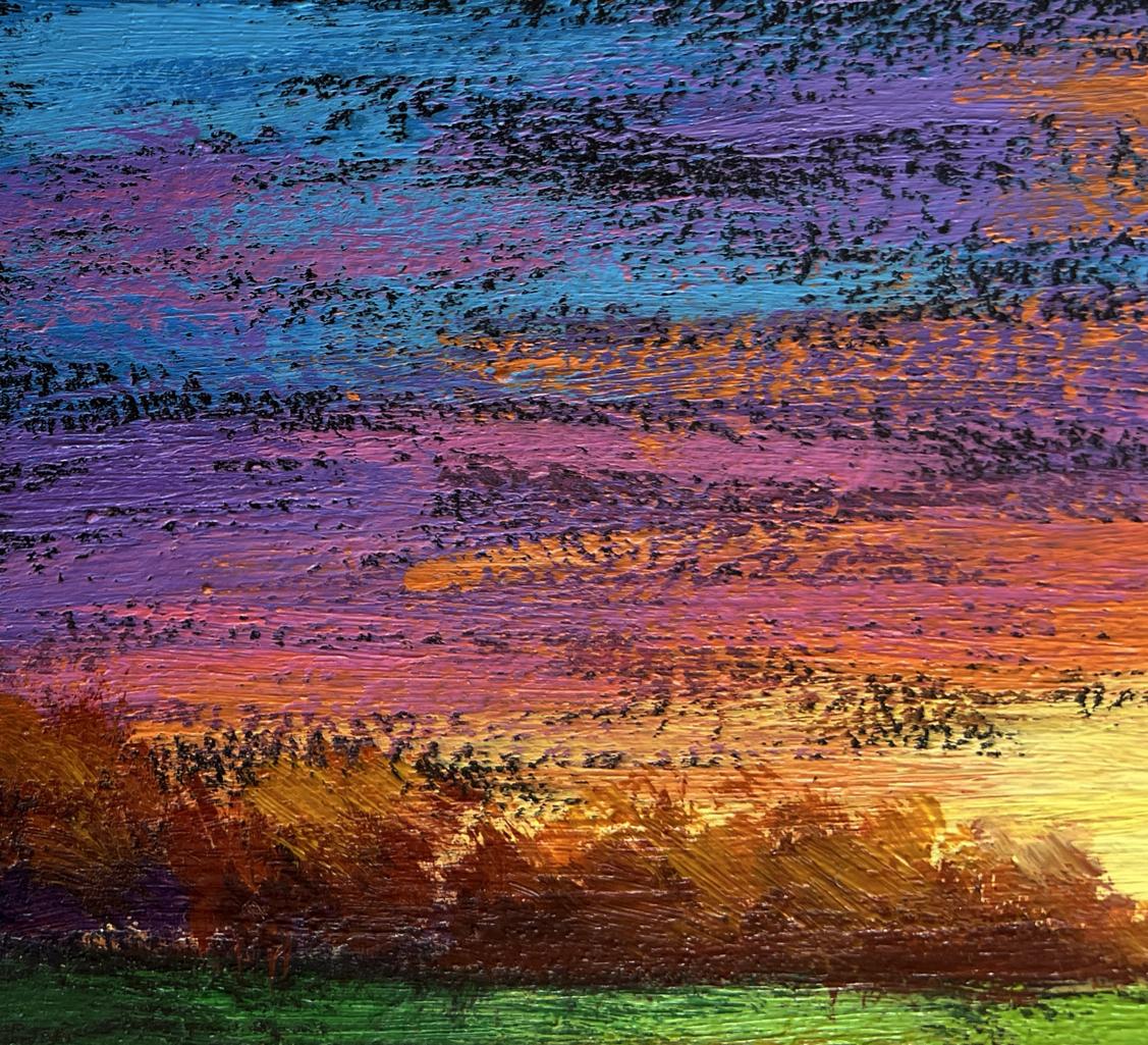 Oil painting Romantic evening V. Zadorozhnya vibrant abstract landscape