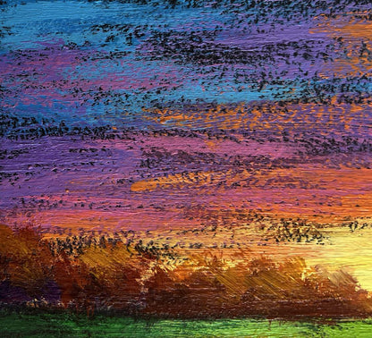 Oil painting Romantic evening V. Zadorozhnya vibrant abstract landscape