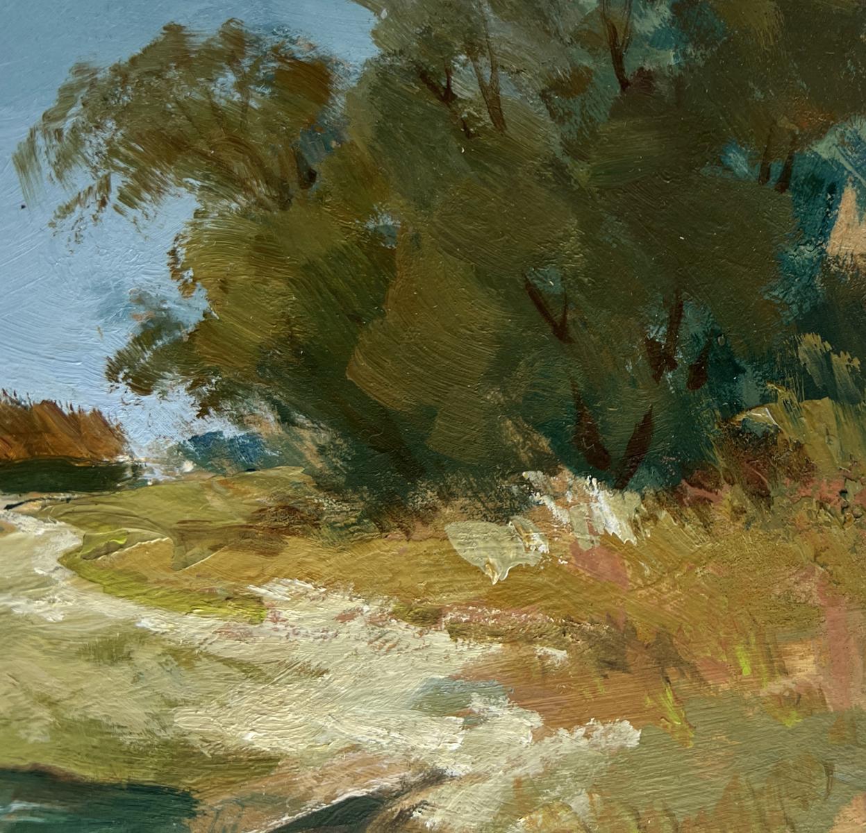 Oil painting The road to the village by Yuriy Suprunchuk lush green tree
