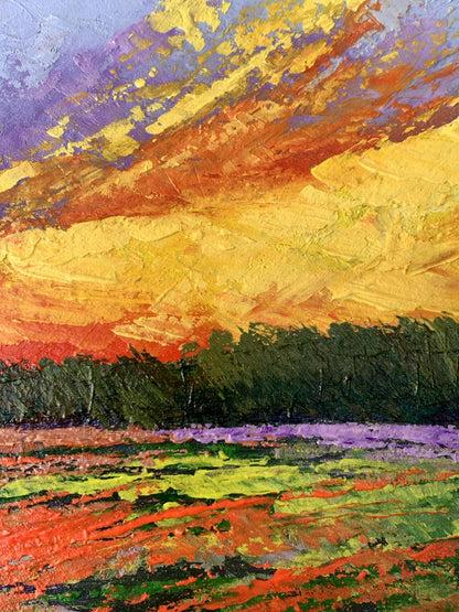 Vibrant impressionist oil painting Watching the sunset in the field by V. Zadorozhnya