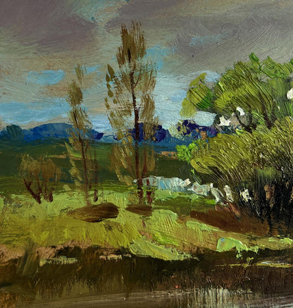 Impressionistic oil painting of summer winding river by Yuriy Suprunchuk