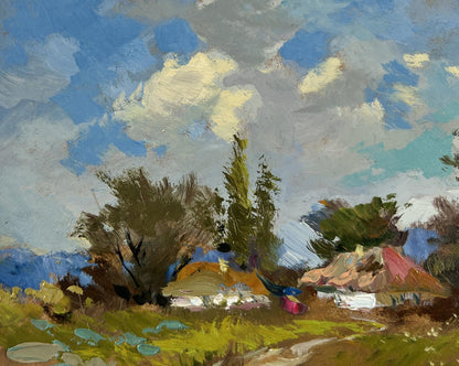 Vibrant impressionist oil painting Village on a Hill by Yuriy Suprunchuk