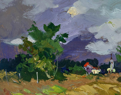 Vibrant impressionistic oil painting Quiet Village in Endless Expanses by Yuriy Suprunchuk