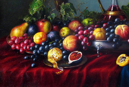 Oil painting Summer Treats Valeriy Bulat with vibrant fruits on velvet