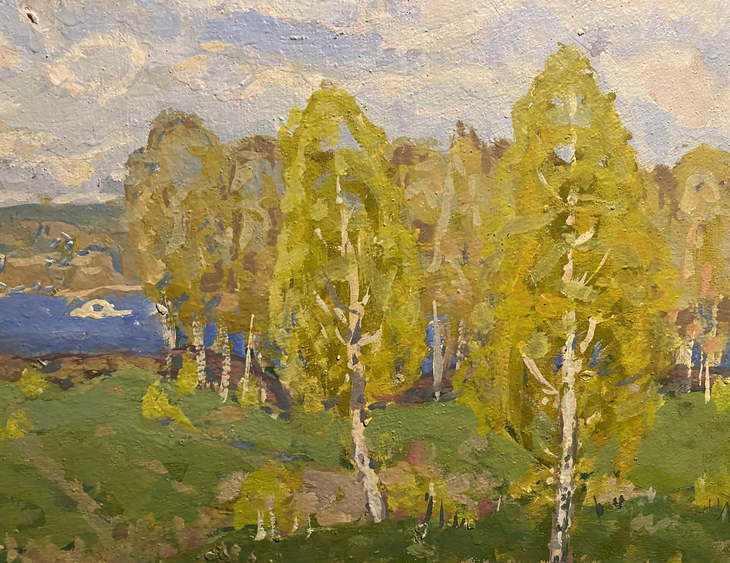 Vibrant impressionistic oil painting Spring came by Georgy Kolosovsky, birch trees