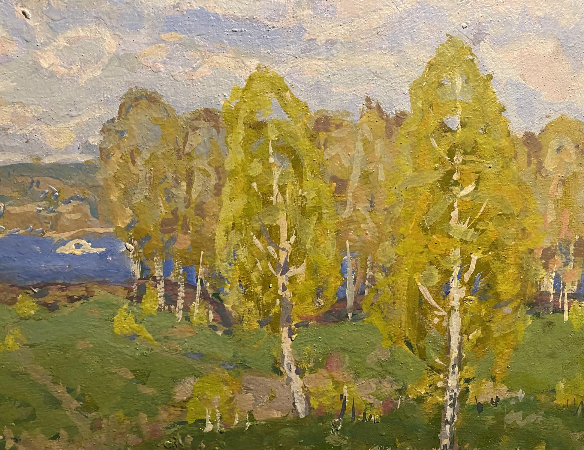 Vibrant impressionistic oil painting Spring came by Georgy Kolosovsky, birch trees