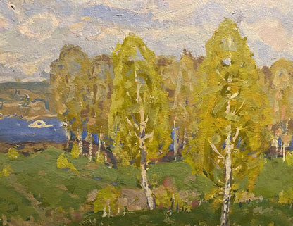 Vibrant impressionistic oil painting Spring came by Georgy Kolosovsky, birch trees