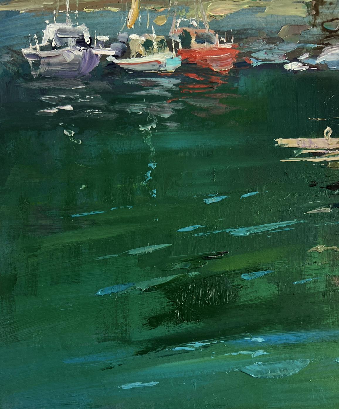 Vibrant impressionist oil painting of Coast with quiet houses by Yuriy Suprunchuk