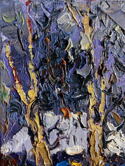 Oil painting The winter night came quickly by Oksana Ivanyuk, textured purple blue gold impasto