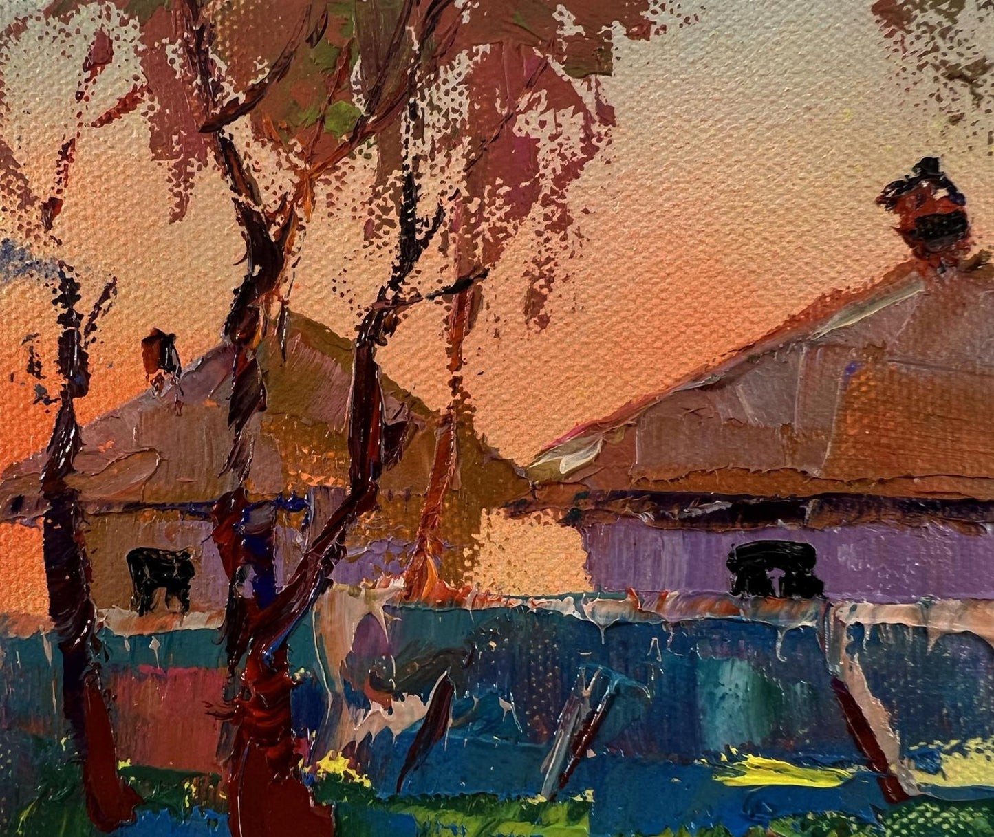 Impressionistic oil painting Village Morning by Oleksiy Ivanyuk
