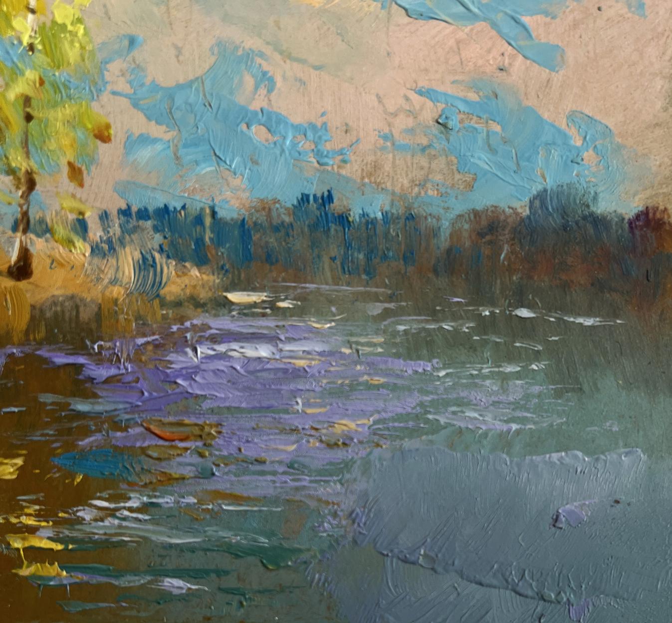 Impasto oil painting Reflection of autumn in the river by Yuriy Suprunchuk