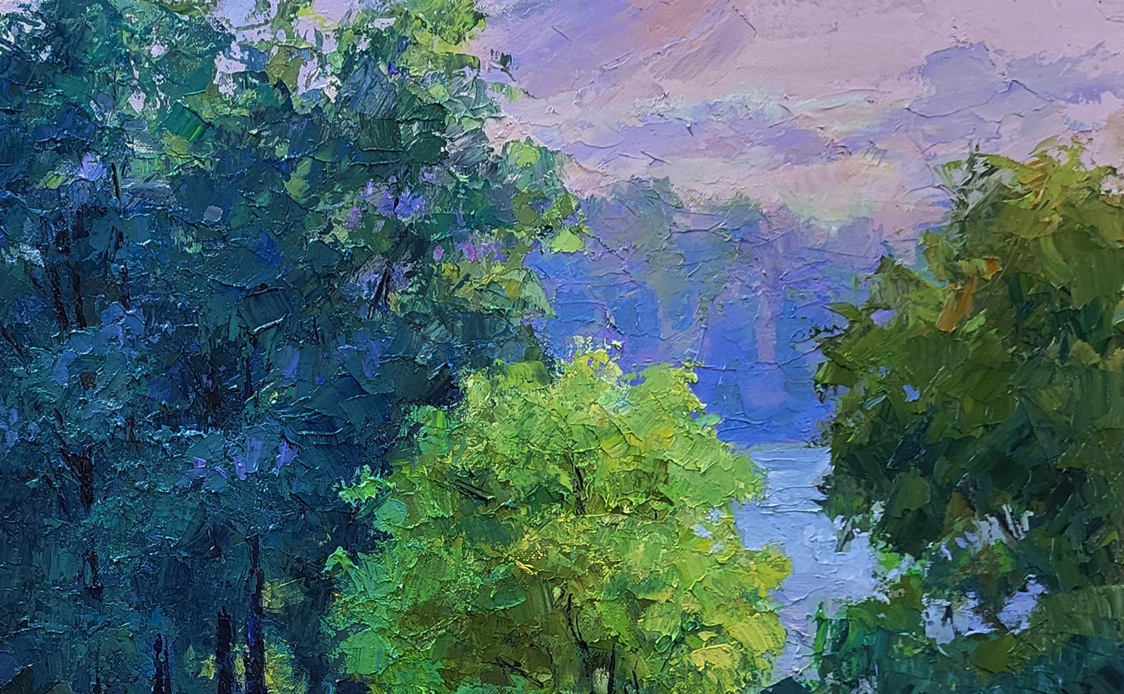 Oil painting Road to the River by Boris Serdyuk with lush green trees