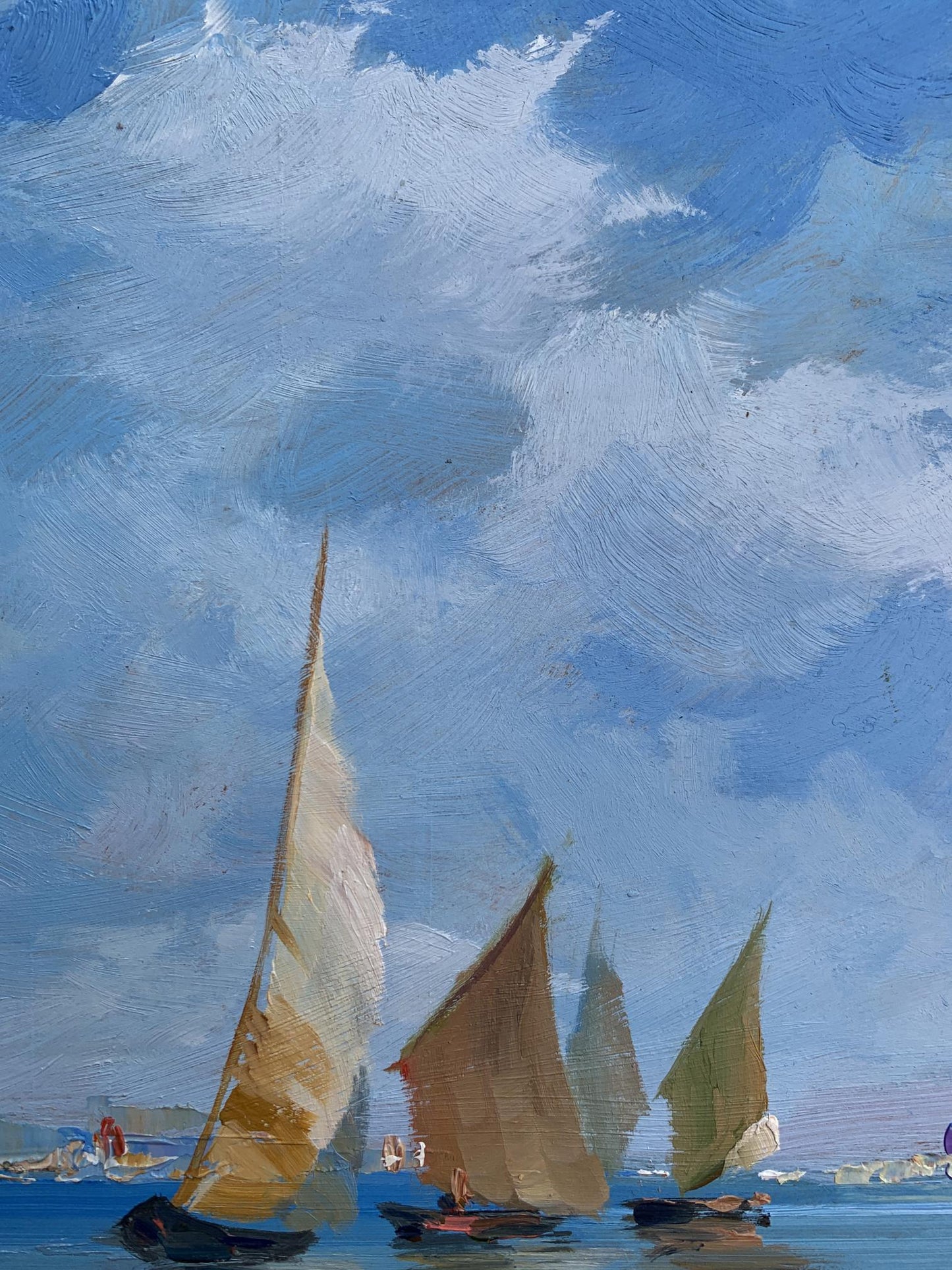 Oil painting of sailboats at sea by Yuriy Suprunchuk
