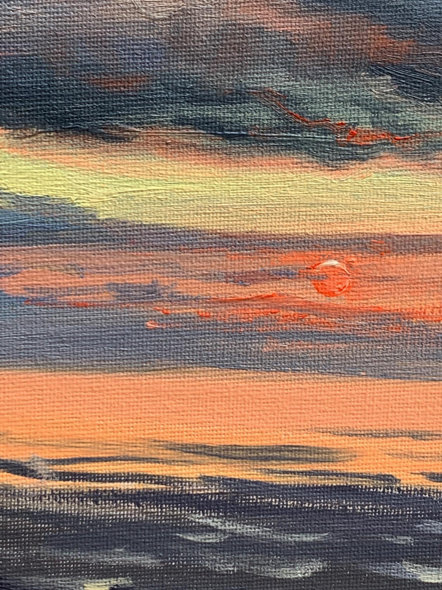 Oil painting Sunset at sea by Tatyana Derdey vibrant textured canvas
