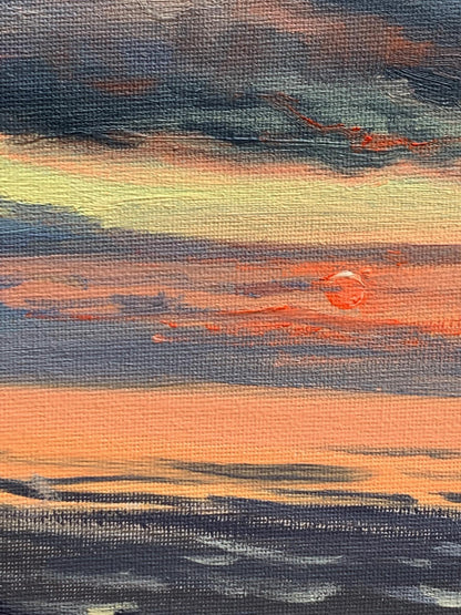 Oil painting Sunset at sea by Tatyana Derdey vibrant textured canvas