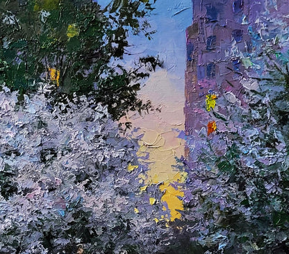 Oil painting Evening courtyard in the city by Boris Serdyuk