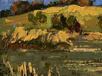 Impasto oil painting At the autumn shore by Oksana Ivanyuk, textured hills