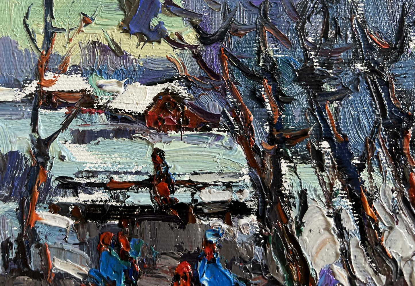 Oil painting First winter ice by Oksana Ivanyuk snowy landscape