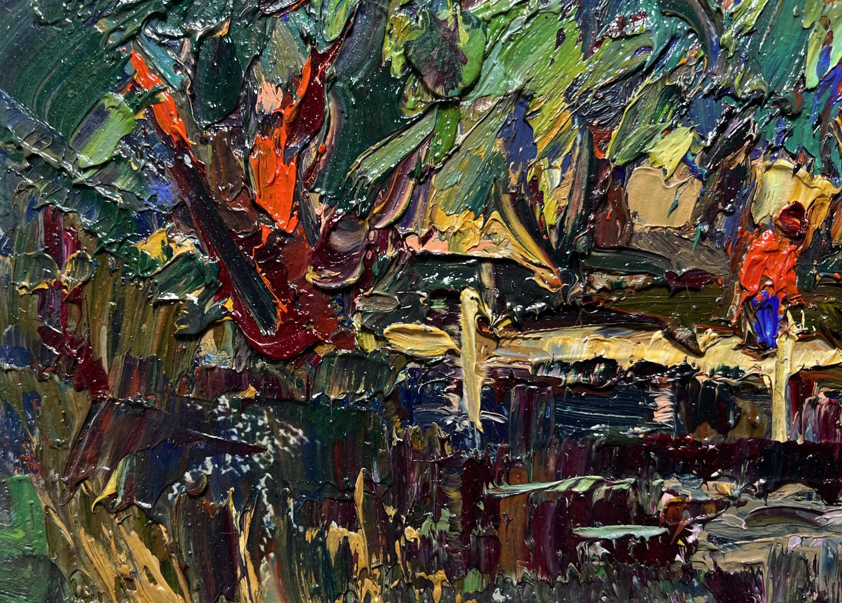 Vibrant impressionist oil painting Willows by the River by Oksana Ivanyuk