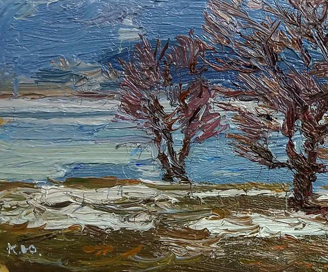 Impressionistic oil painting The snow is melting by Yury Konovalov