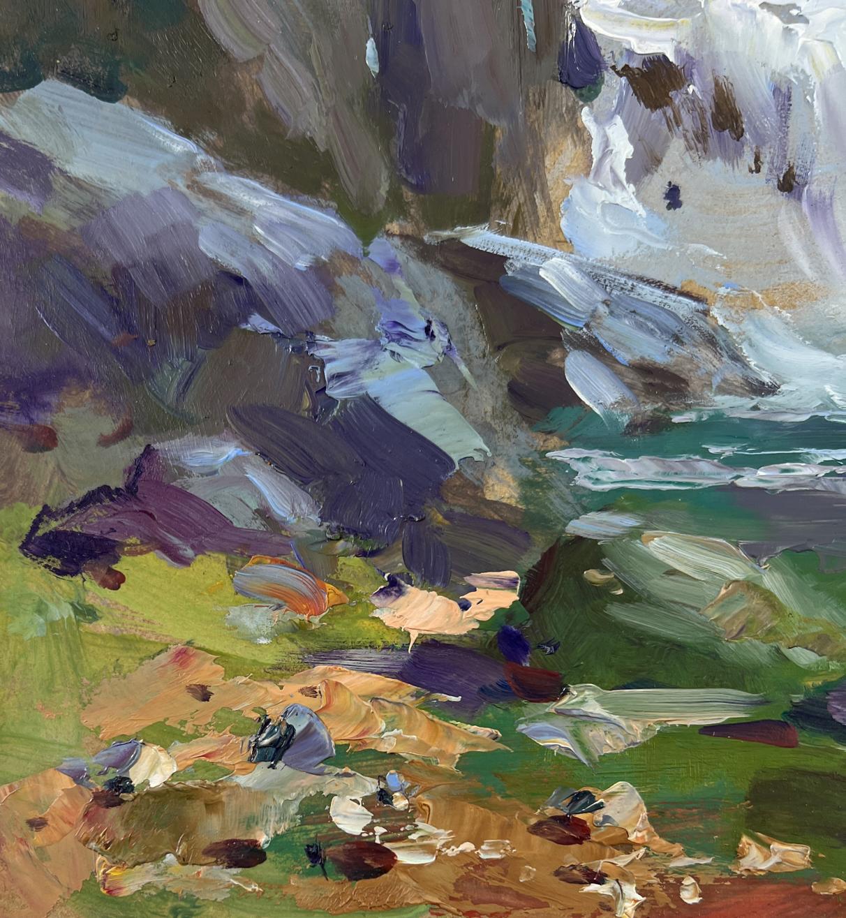 Abstract oil painting of mountain waterfall by Yuriy Suprunchuk