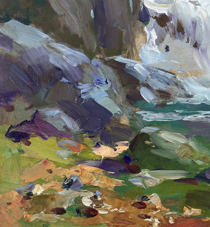 Abstract oil painting of mountain waterfall by Yuriy Suprunchuk