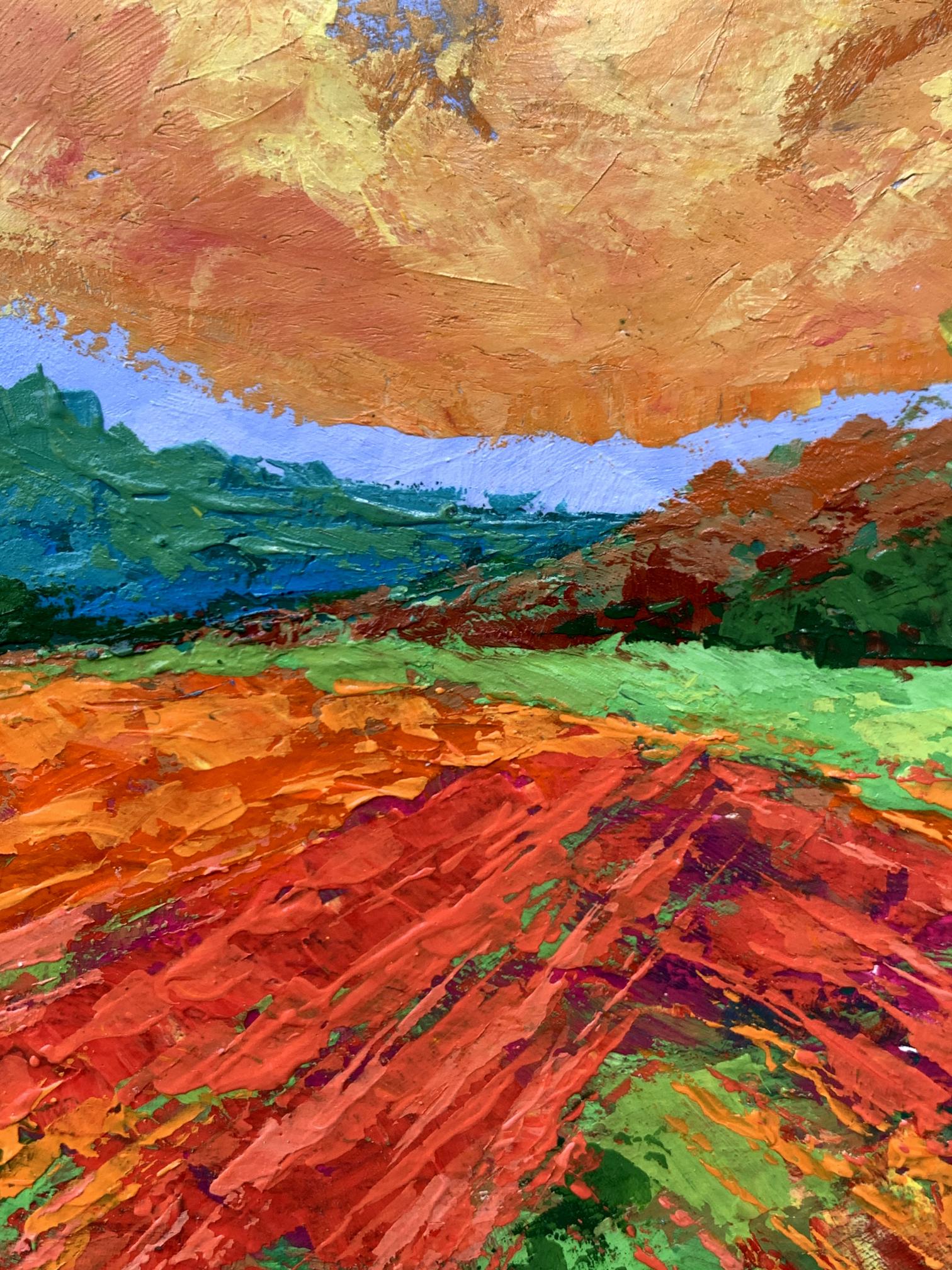 Vibrant impressionist oil painting of bright yellow sunset by V. Zadorozhnya