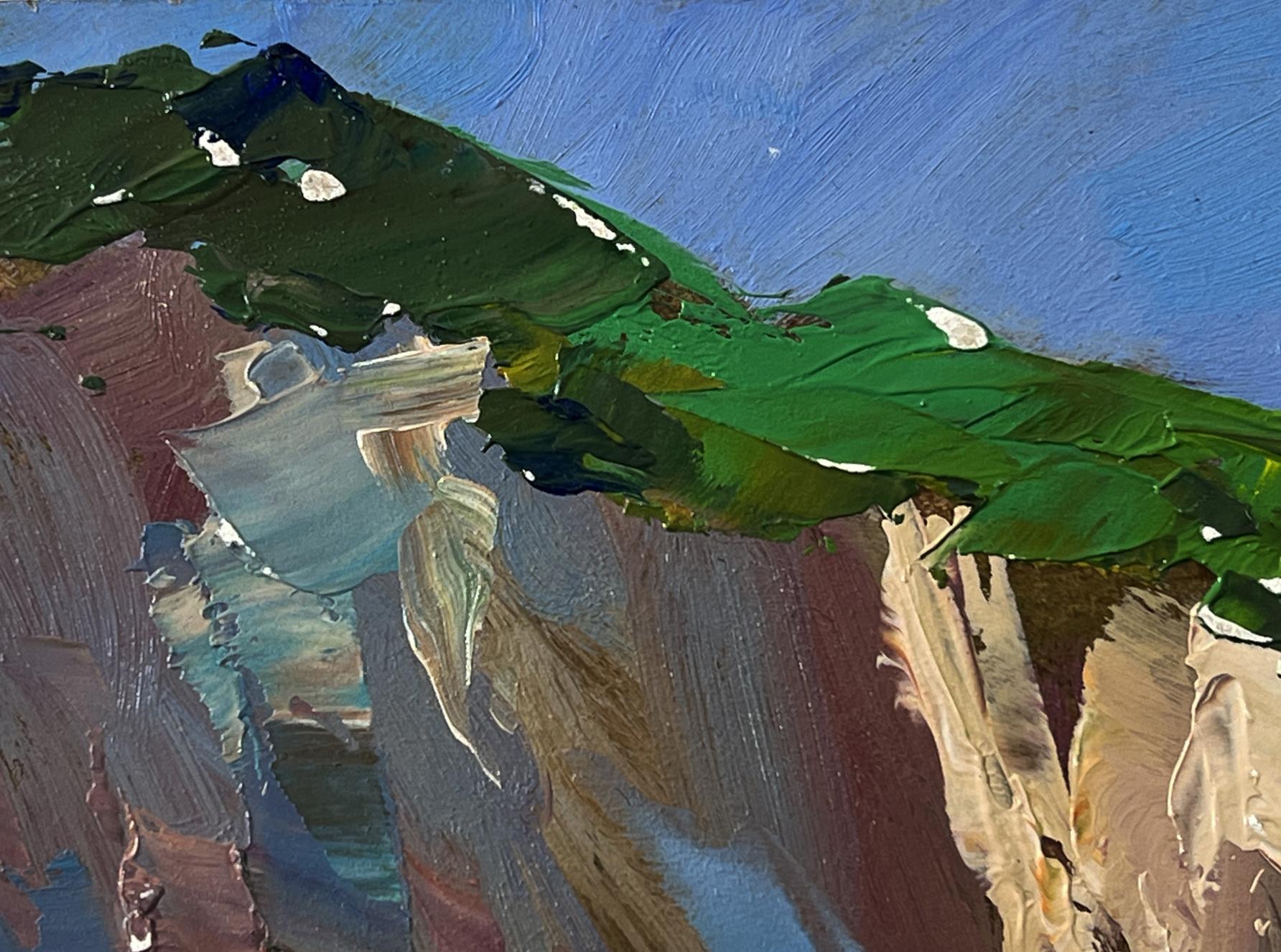 Oil painting Sea with ships by Yuriy Suprunchuk: green blue brushstrokes