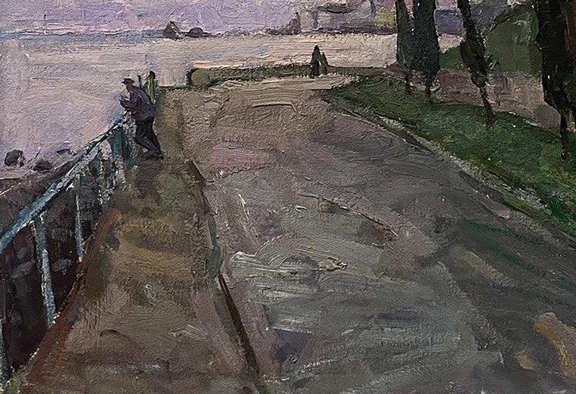 Oil painting Embankment by Oleksandr Andreev coastal path scene