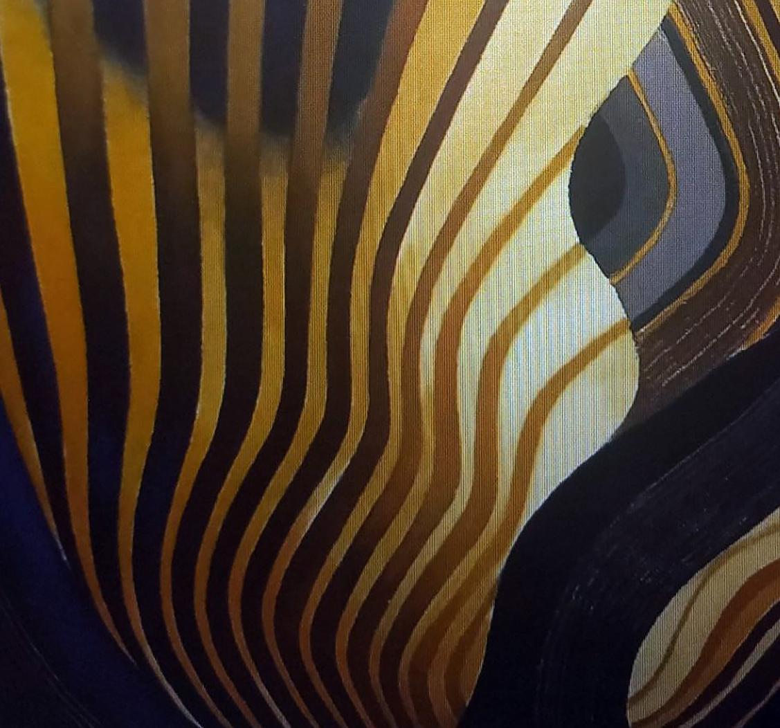 Oil painting Vibration by Alexander Strashevich with bold wavy stripes in gold, brown, black