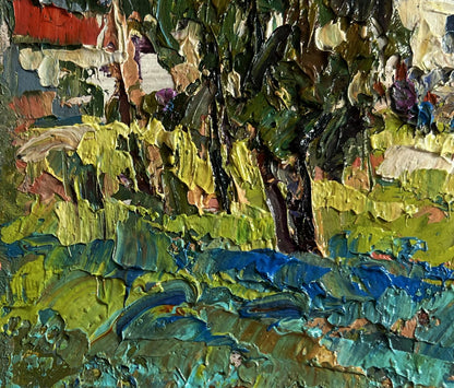 Impasto textured oil painting Hike to the Monastery by Oksana Ivanyuk