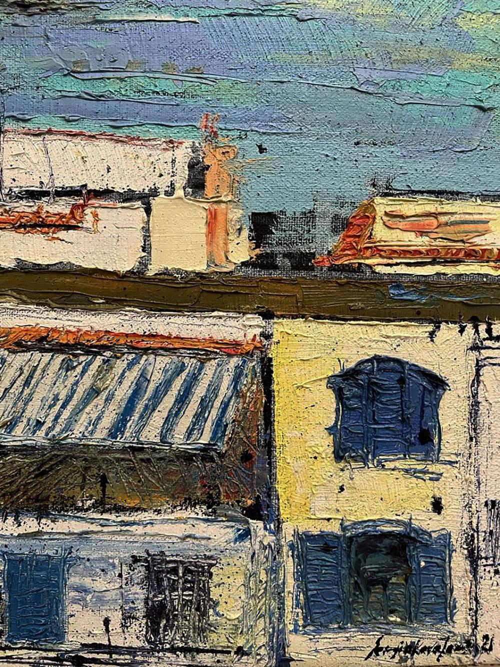 Oil painting Mysterious city by Serhiy Kovalev: textured Mediterranean town