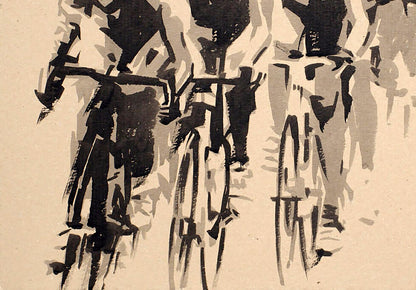 Abstract watercolor cyclists in motion by Dima Filatov