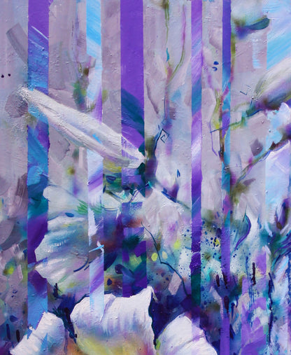 Oil painting White morning by Alexander Dobrodiy with purple blue stripes