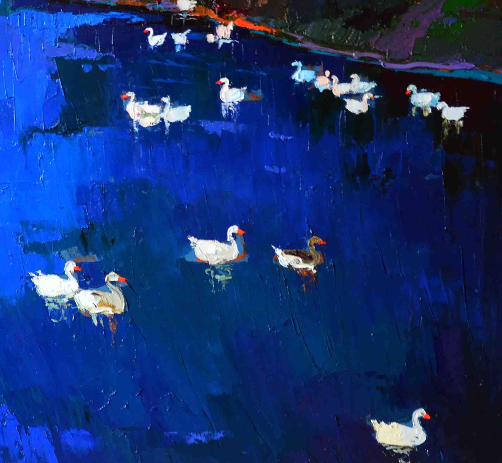 Oil painting Goslings in the lake by Natalia Korf-Ivaniuk