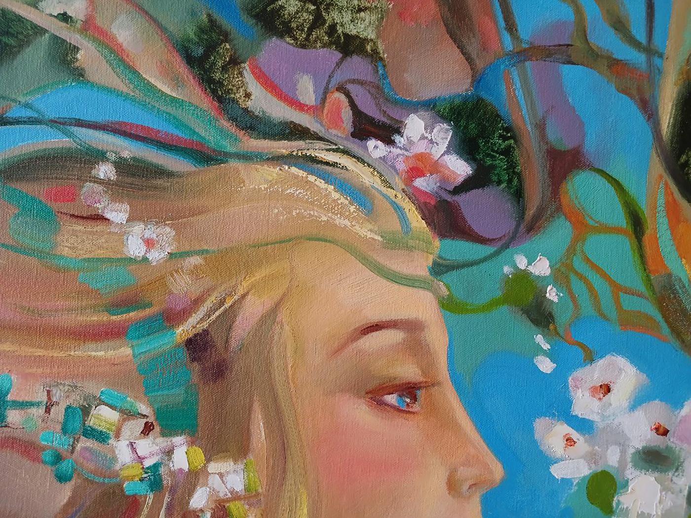Abstract oil painting Breath of Spring by Anatoly Tarabanov with blonde woman