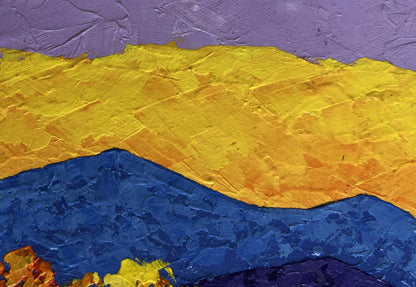Oil painting Autumn yellow cloud V. Zadorozhnya with purple, yellow-orange, blue bands