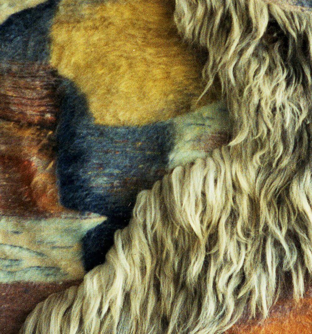 Handmade Vasily Korkishko Autumn Night tapestry throw blanket, plush patchwork beige blue