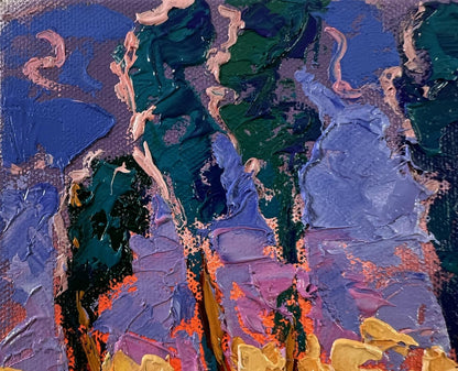 Oil painting Distant night by Oleksiy Ivanyuk, textured blue green purple abstract