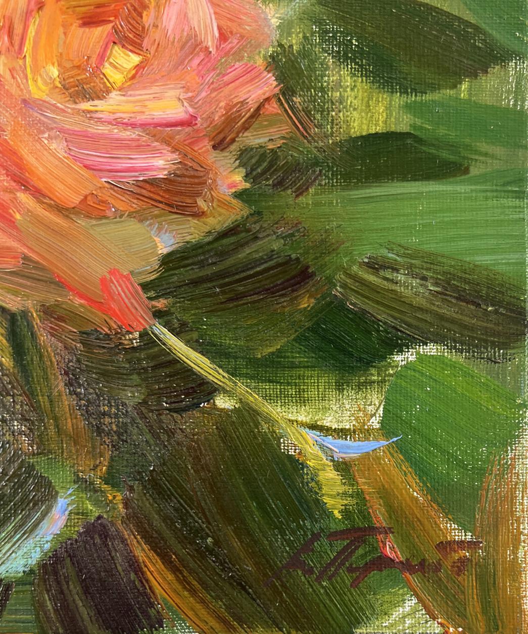 Oil painting Summer roses in the garden by Vyacheslav Pereta