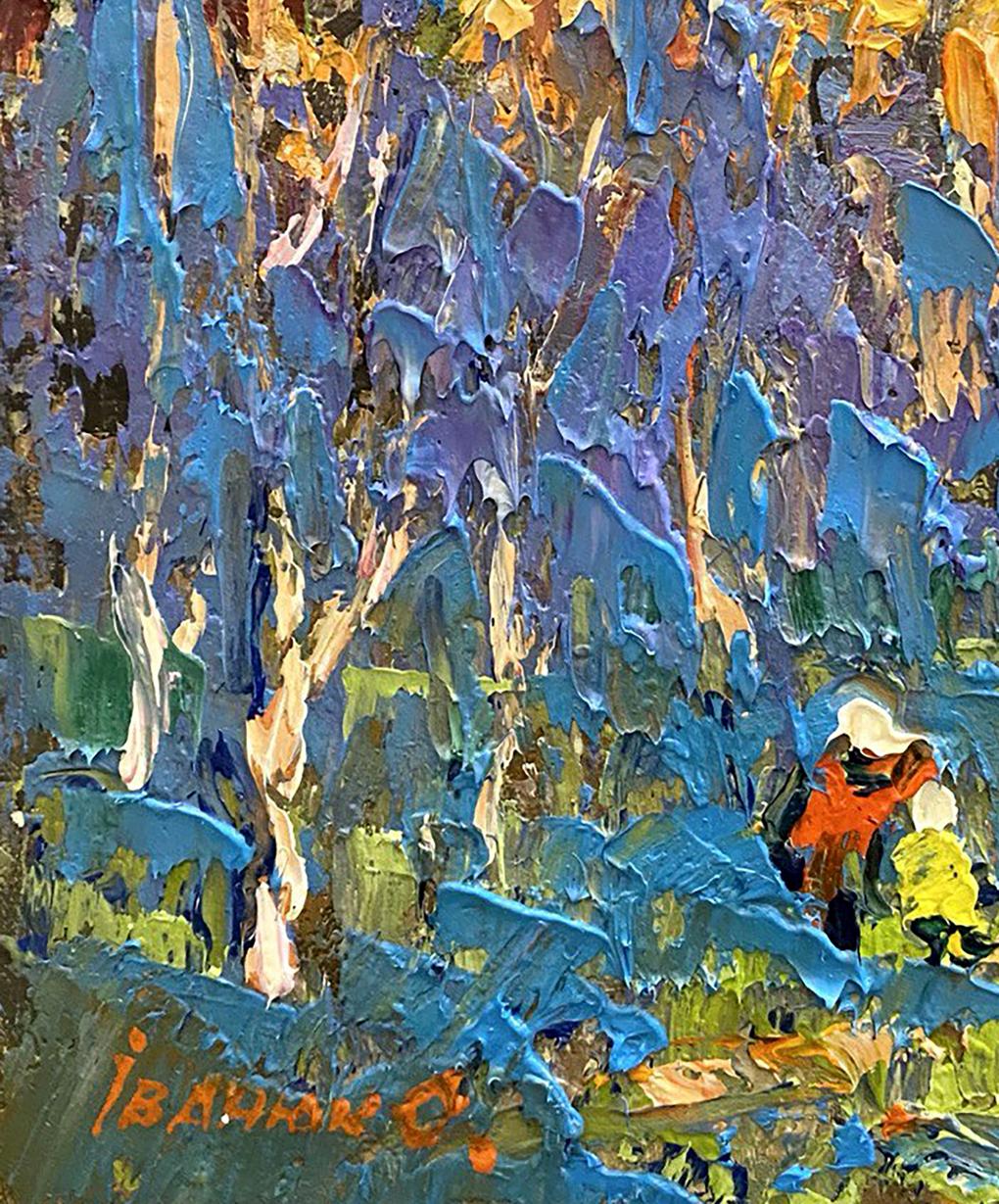 Vibrant Morning Frost oil painting by Oleksiy Ivanyuk in blues and purples