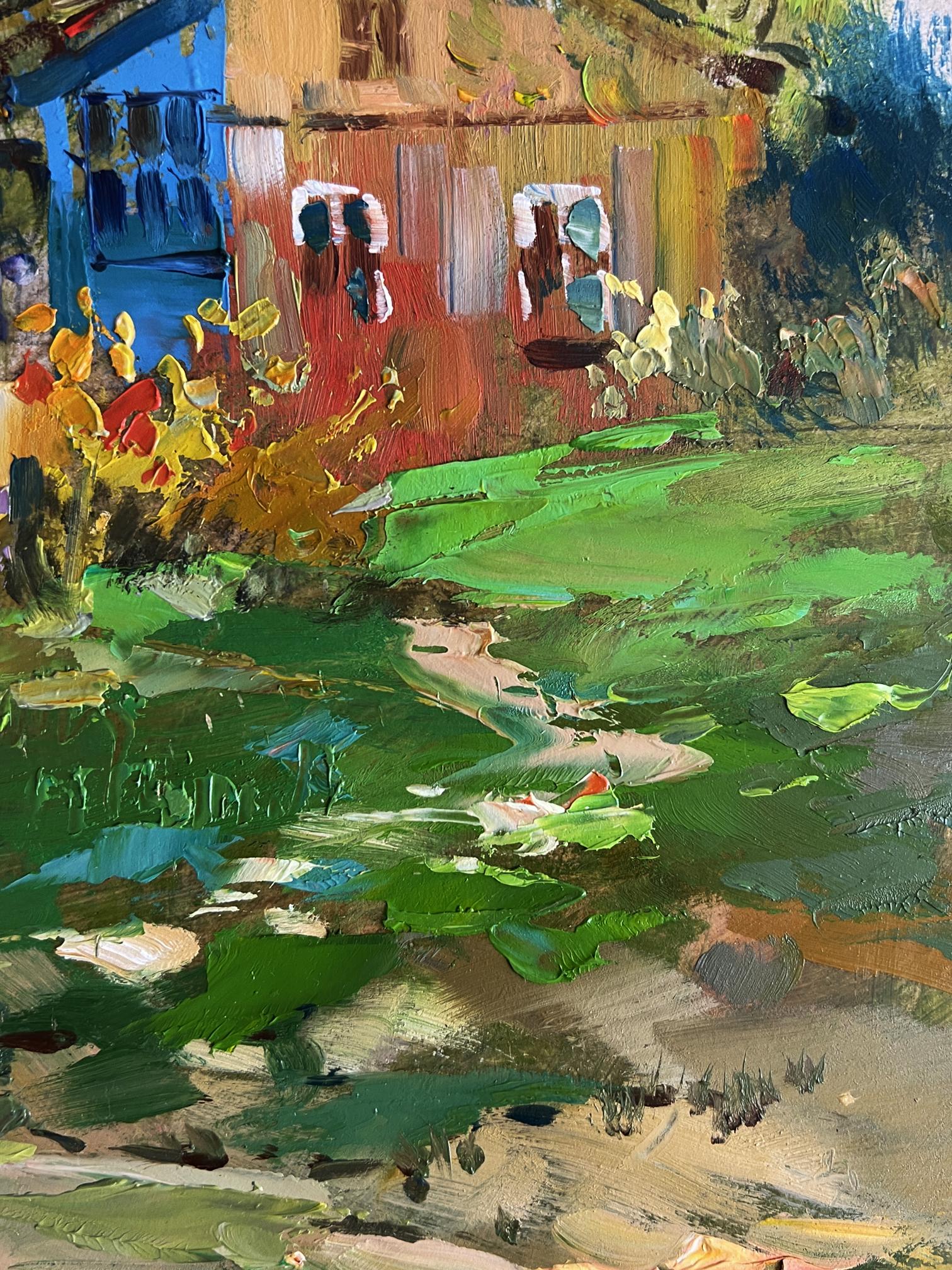 Vibrant impressionist oil painting of quiet village street by Yuriy Suprunchuk