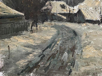 Oil painting Winter in the village by Volodymyr Pashchenko snowy scene