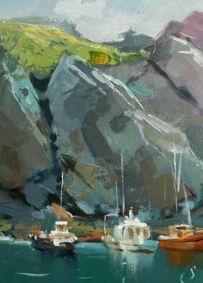 Oil painting The sea washes the mountains by Yuriy Suprunchuk coastal scene